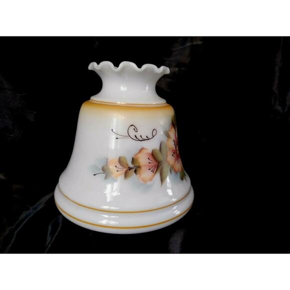 Hand Painted Vintage Milk Glass Hurricane Lamp Shade - Picture 3 of 9